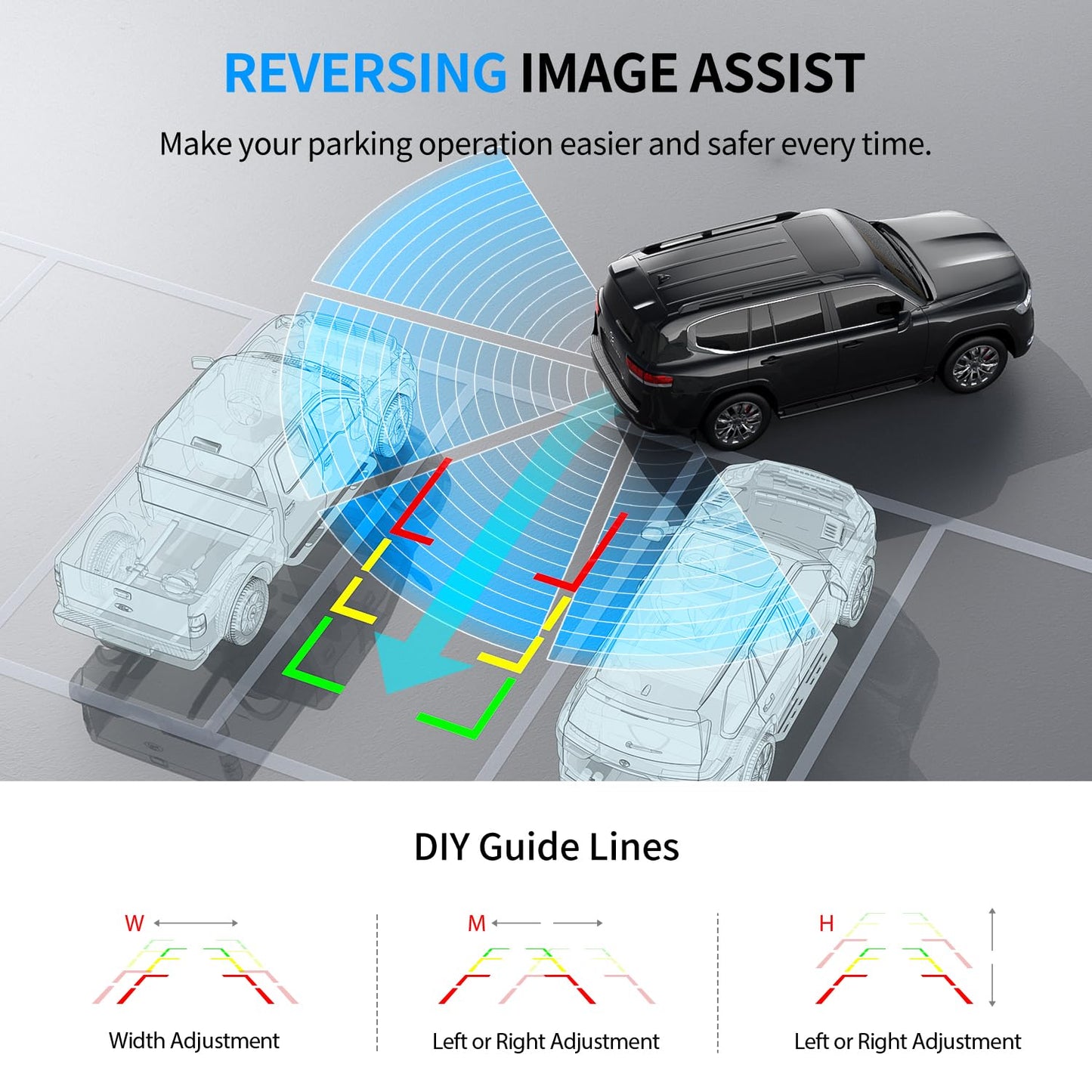 Solar Wireless Backup Camera 5" HD 1080P Monitor 2-Channel Night Vision License Plate System with Battery Easy Install for Truck Pickup