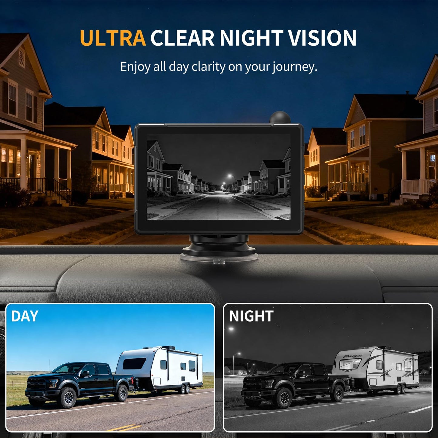 Solar Wireless Backup Camera 5" HD 1080P Monitor 2-Channel Night Vision License Plate System with Battery Easy Install for Truck Pickup