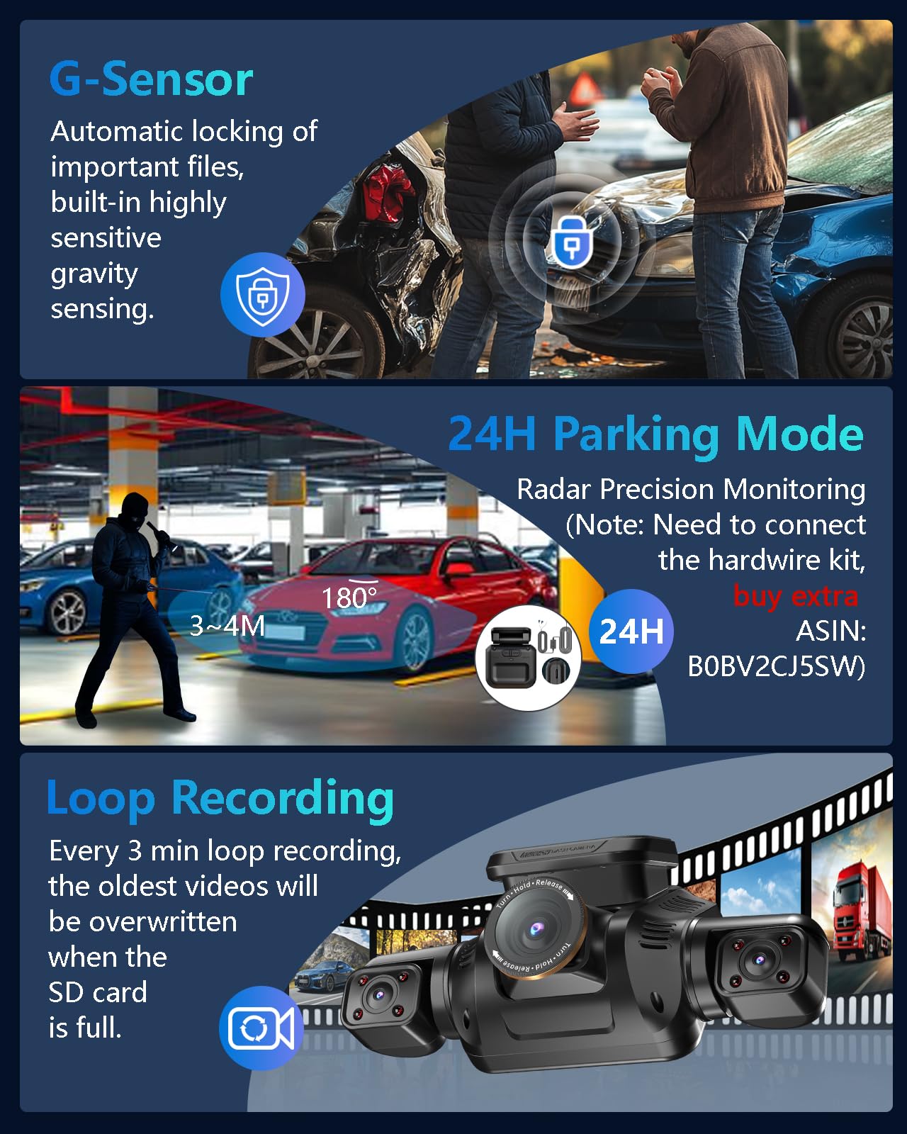 AI 4K Dash Cam Front Rear Inside with Driver Monitoring 4-Channel WiFi GPS Night Vision Parking Mode