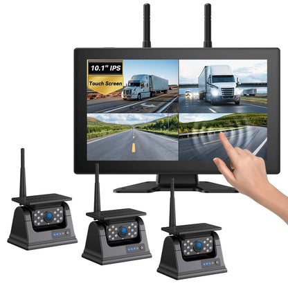 10.1" Magnetic Solar Wireless Backup Camera System for Truck RV No-Drill Installation HD Monitor