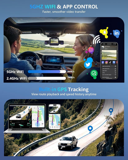 AI 4K Dash Cam Front Rear Inside with Driver Monitoring 4-Channel WiFi GPS Night Vision Parking Mode