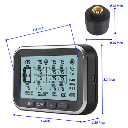 RV TPMS Trailer Tire Pressure Monitoring System with 4–14 Sensors Real-Time Pressure and Temperature Display Solar Monitor