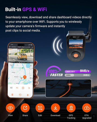 Vantrue S1 Pro Dash Cam STARVIS 2, Dash Camera for Cars, ADAS, App Control, Built-in WiFi GPS, G-Sensor, Loop Recording, Night Vision, 24H Parking Mode, 158°, 2" IPS