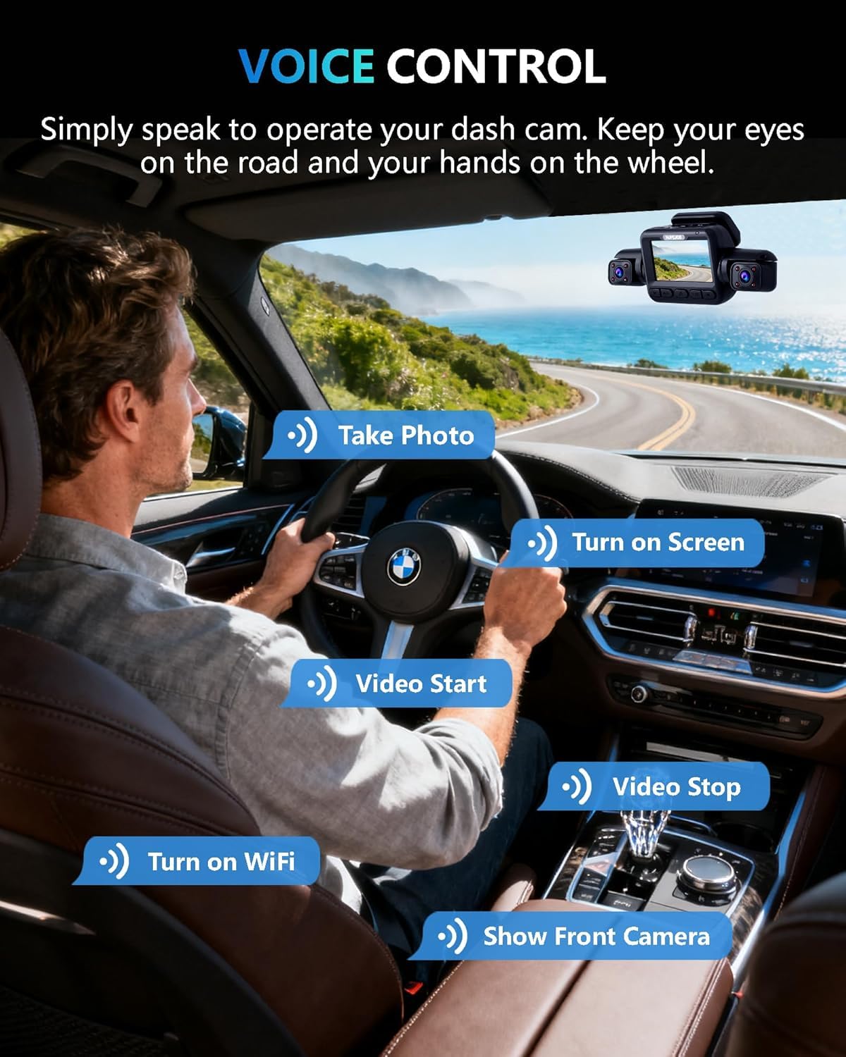 AI 4K Dash Cam Front Rear Inside with Driver Monitoring 4-Channel WiFi GPS Night Vision Parking Mode