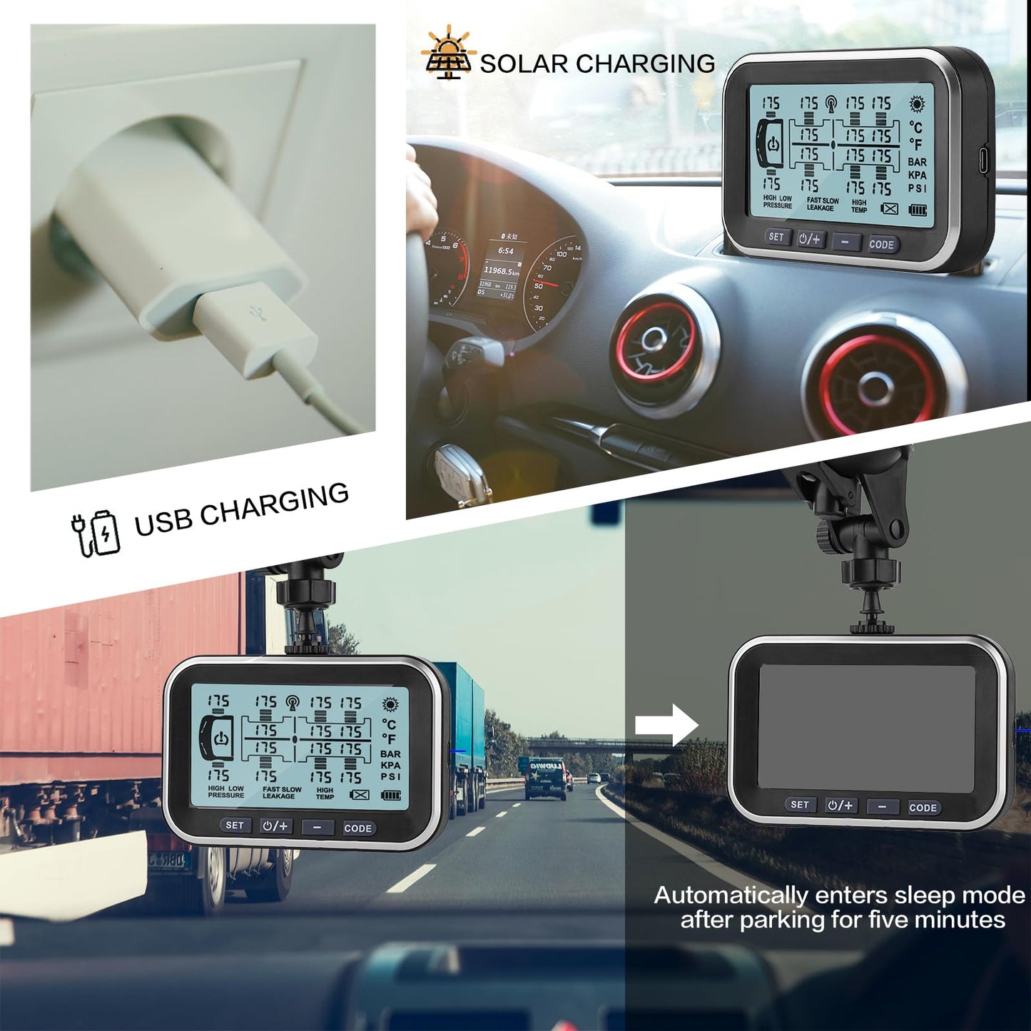 RV TPMS Trailer Tire Pressure Monitoring System with 4–14 Sensors Real-Time Pressure and Temperature Display Solar Monitor