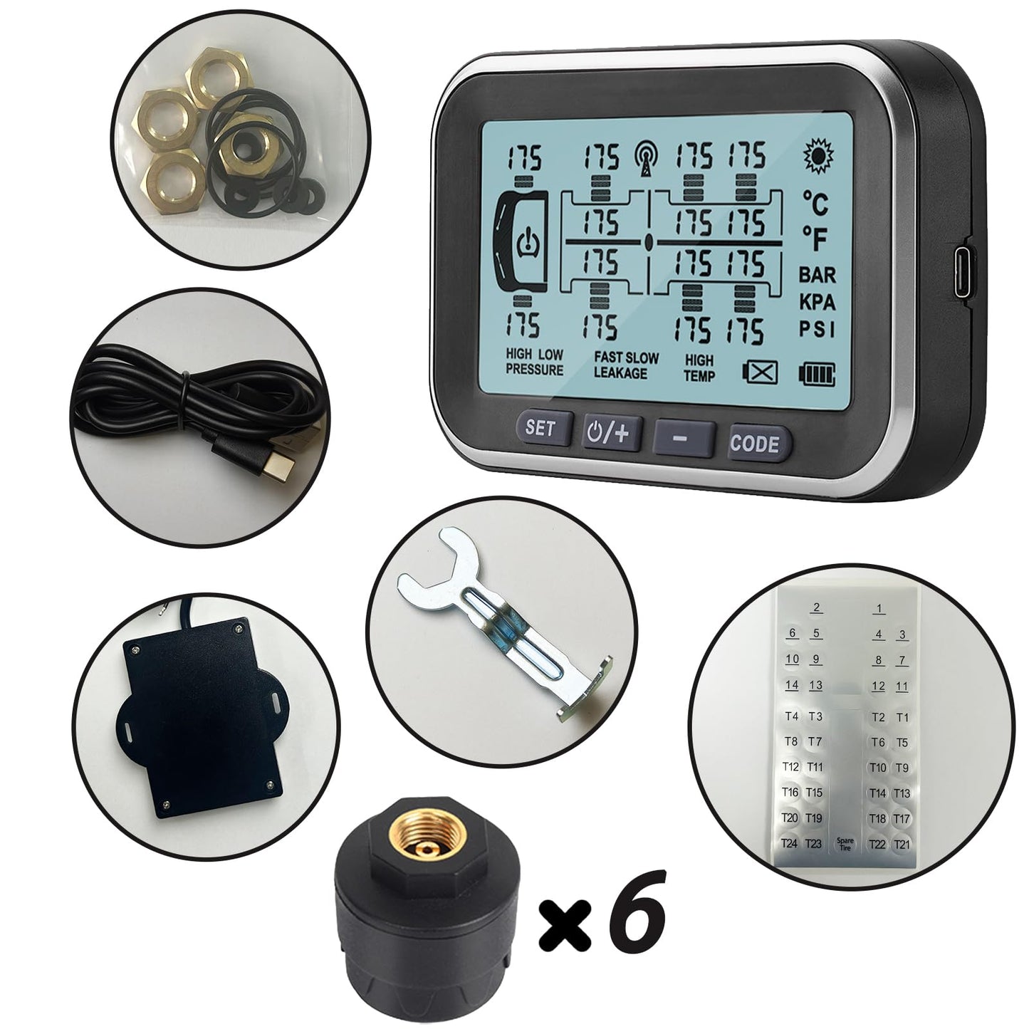RV TPMS Trailer Tire Pressure Monitoring System with 4–14 Sensors Real-Time Pressure and Temperature Display Solar Monitor