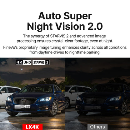 FineVu LX4K 4K Dash Cam Front and Rear, STARVIS 2, 128GB SD Card Included, Speed Camera Alerts, 3.5” IPS Touch Screen, ADAS Plus, Auto Super Night Vision, 4K 2160P/FHD Dual Dash Camera for Cars