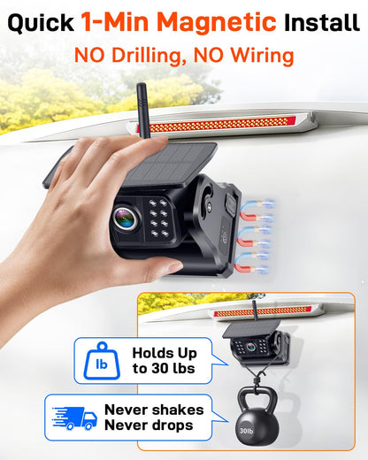 7" Wireless Solar Magnetic Backup Camera System for RV Truck Trailer HD Night Vision Easy Install
