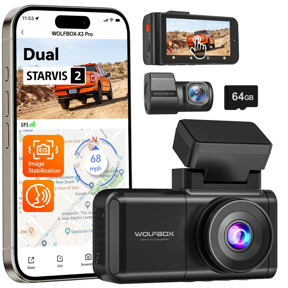 AI Dash Cam Front & Rear with STARVIS 2, ADAS, GPS WiFi Voice Control Touch Screen