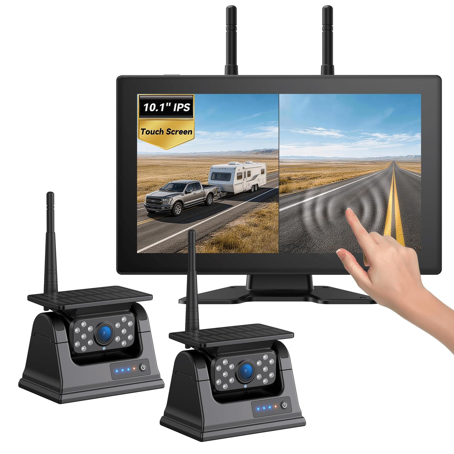 10.1" Magnetic Solar Wireless Backup Camera System for Truck RV No-Drill Installation HD Monitor