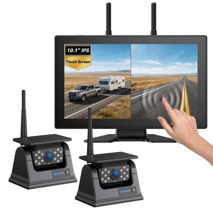 10.1" Magnetic Solar Wireless Backup Camera System for Truck RV No-Drill Installation HD Monitor