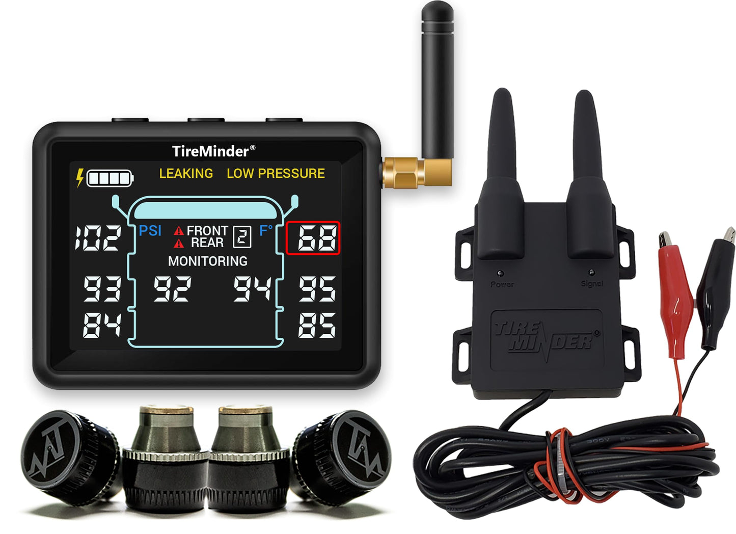 RV TPMS Tire Pressure Monitoring System with 4 Transmitters Real Time Pressure and Temperature Display