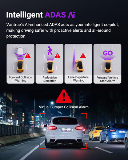 Vantrue S1 Pro Dash Cam STARVIS 2, Dash Camera for Cars, ADAS, App Control, Built-in WiFi GPS, G-Sensor, Loop Recording, Night Vision, 24H Parking Mode, 158°, 2" IPS