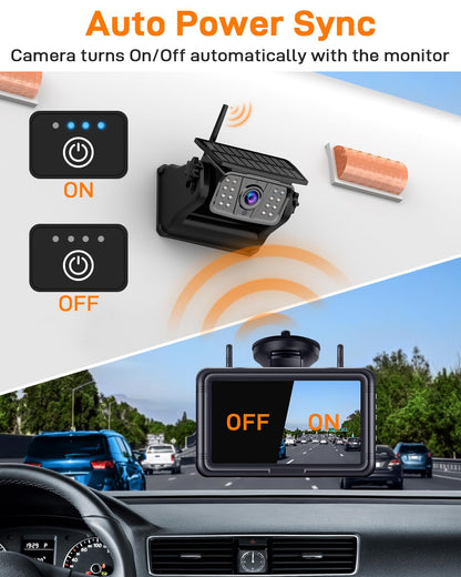 7" Wireless Solar Magnetic Backup Camera System for RV Truck Trailer HD Night Vision Easy Install