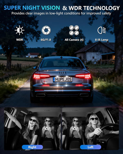 AI 4K Dash Cam Front Rear Inside with Driver Monitoring 4-Channel WiFi GPS Night Vision Parking Mode