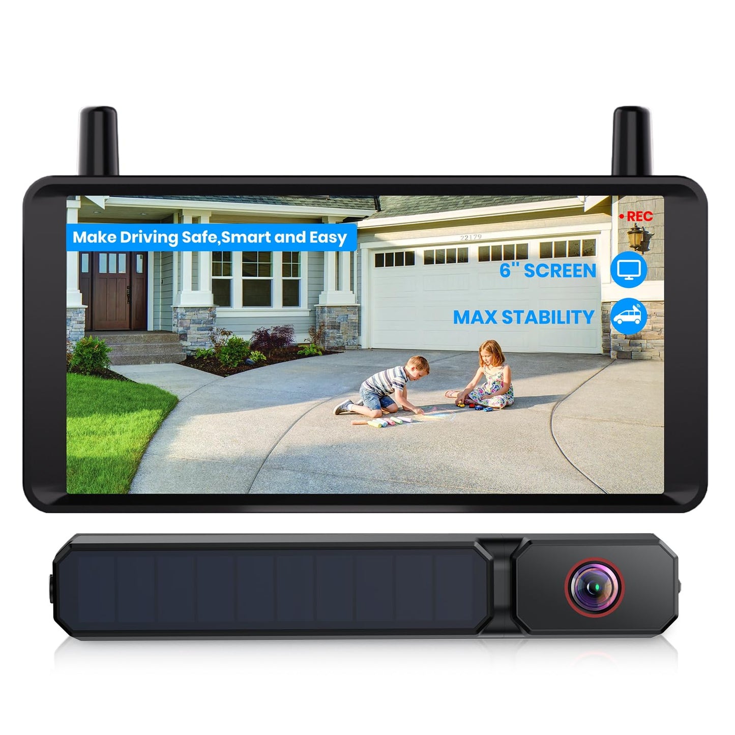 Solar Wireless Backup Camera 6" 1080P HD Monitor IP69K Waterproof Rear View System for Easy Installation