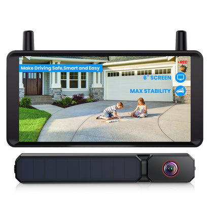Solar Wireless Backup Camera 6" 1080P HD Monitor IP69K Waterproof Rear View System for Easy Installation