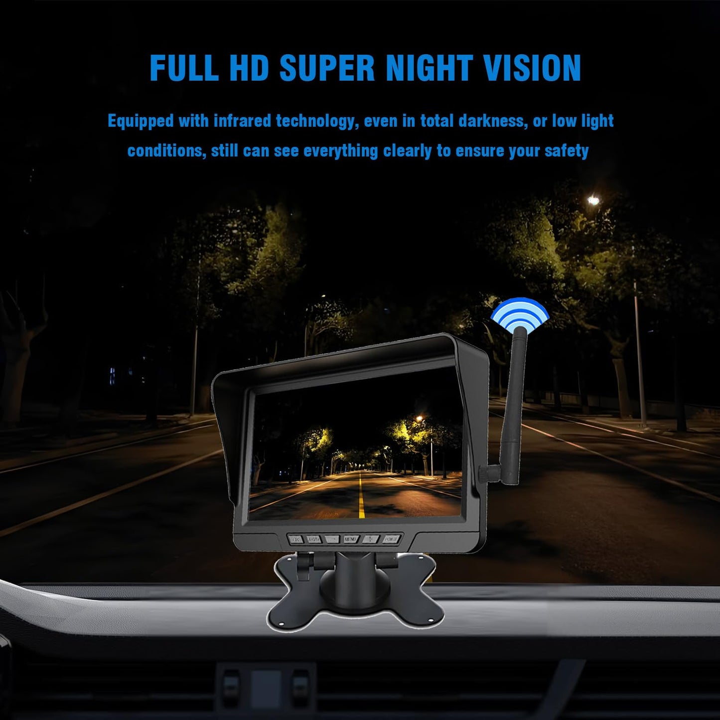 Magnetic Solar Wireless Backup Camera System with 7" Monitor 1080P HD DVR Loop Recording for RV Truck Trailer