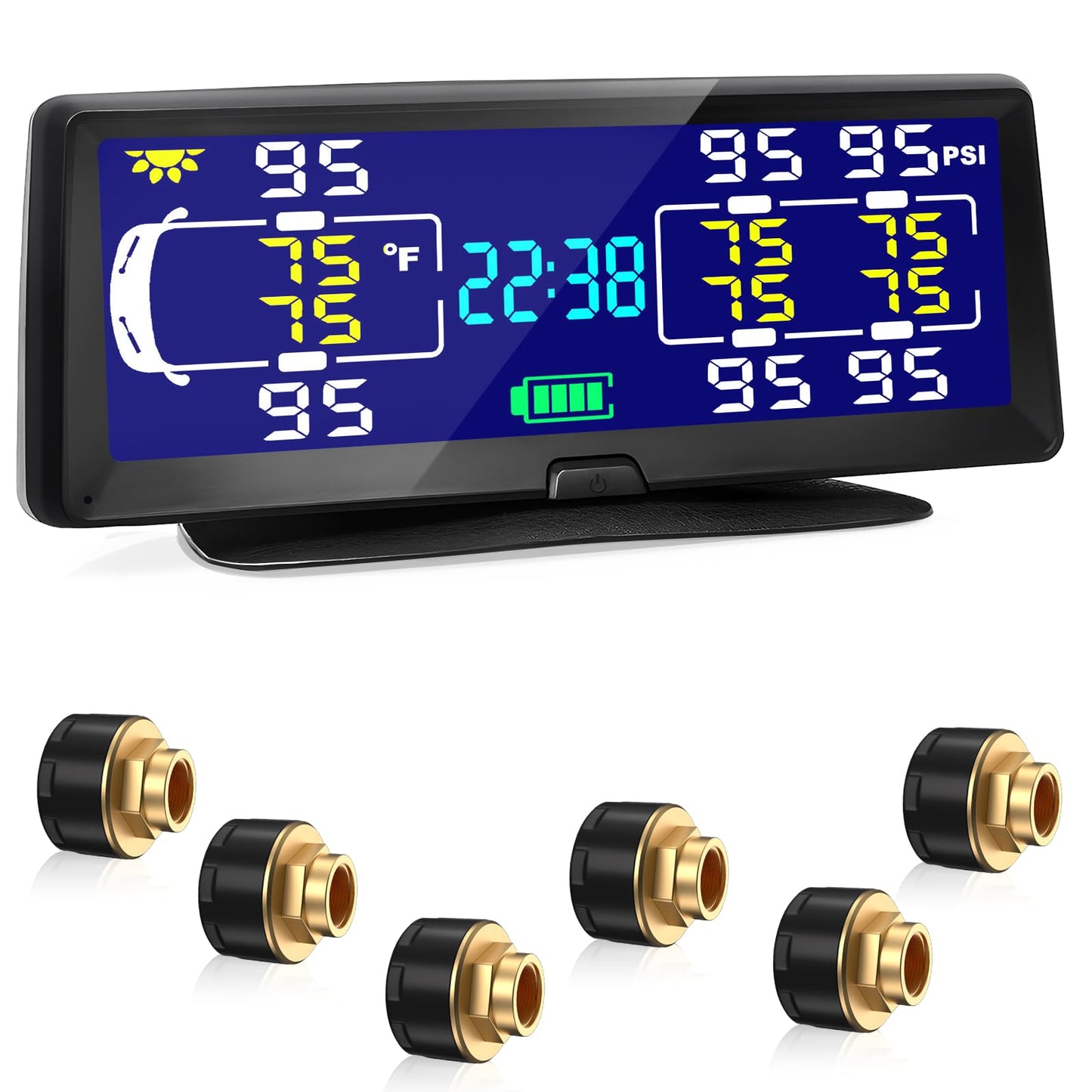 Solar RV TPMS Trailer Tire Pressure Monitoring System with Real-Time Pressure and Temperature Display
