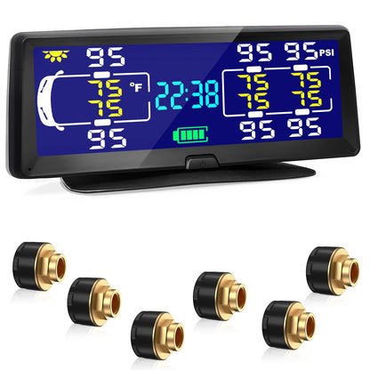 Solar RV TPMS Trailer Tire Pressure Monitoring System with Real-Time Pressure and Temperature Display
