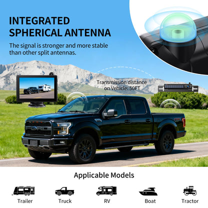 Solar Wireless Backup Camera 5" HD 1080P Monitor 2-Channel Night Vision License Plate System with Battery Easy Install for Truck Pickup