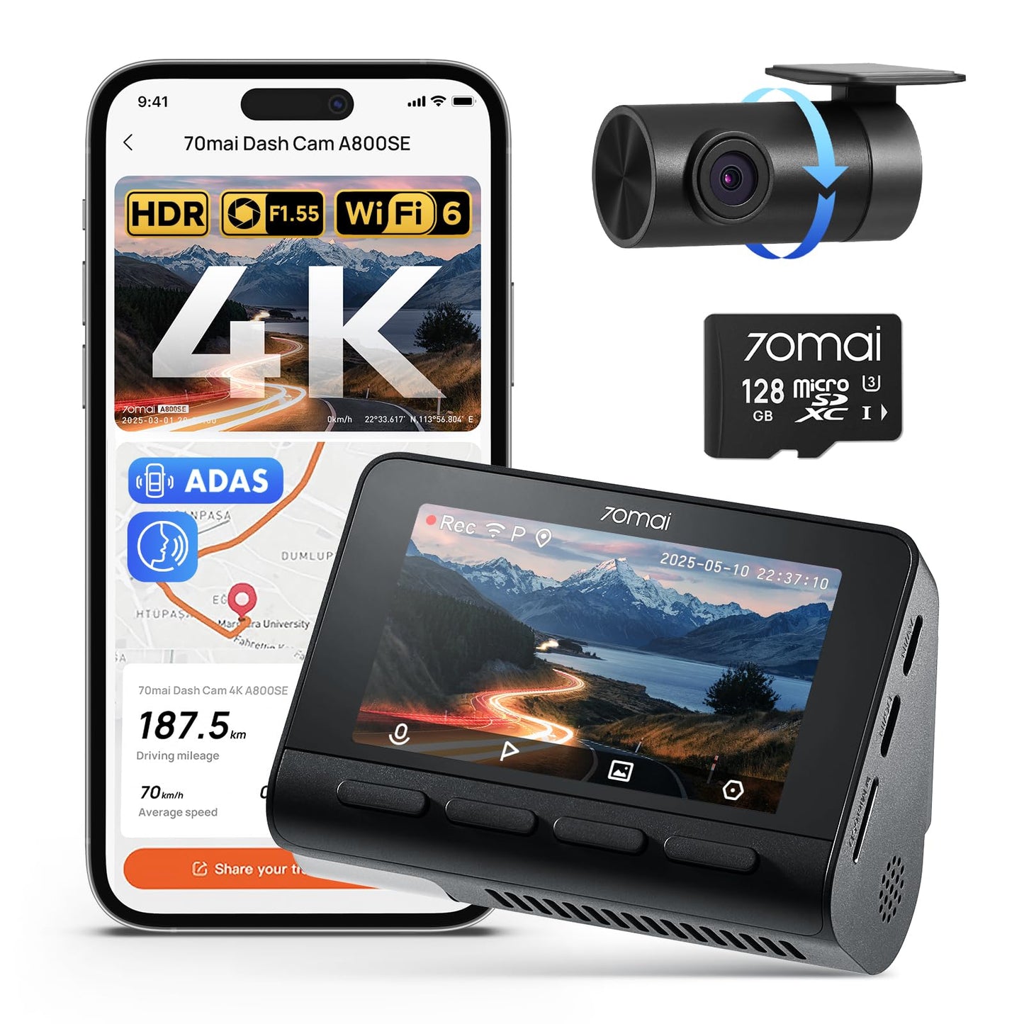4K AI Dash Cam Front & Rear with Sony Sensor GPS ADAS Night Vision Parking Mode
