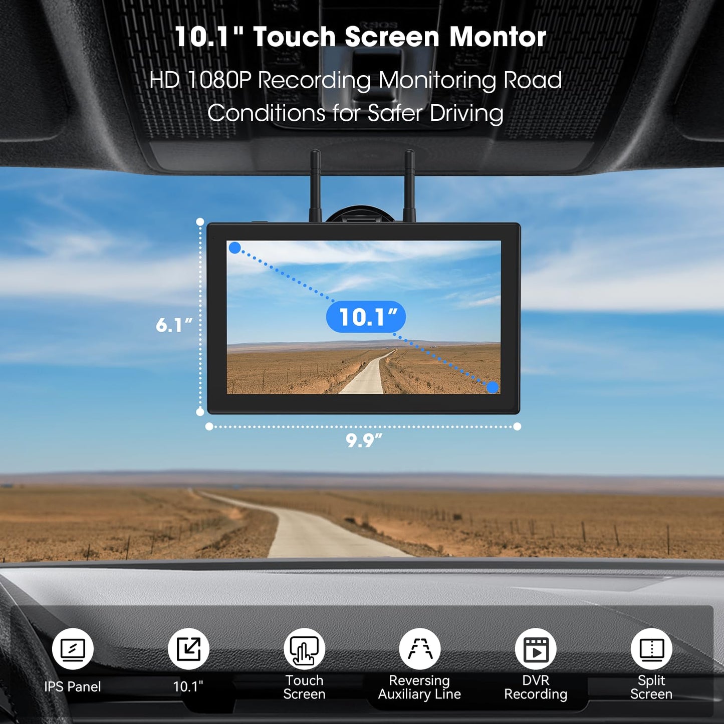10.1" Magnetic Solar Wireless Backup Camera System for Truck RV No-Drill Installation HD Monitor
