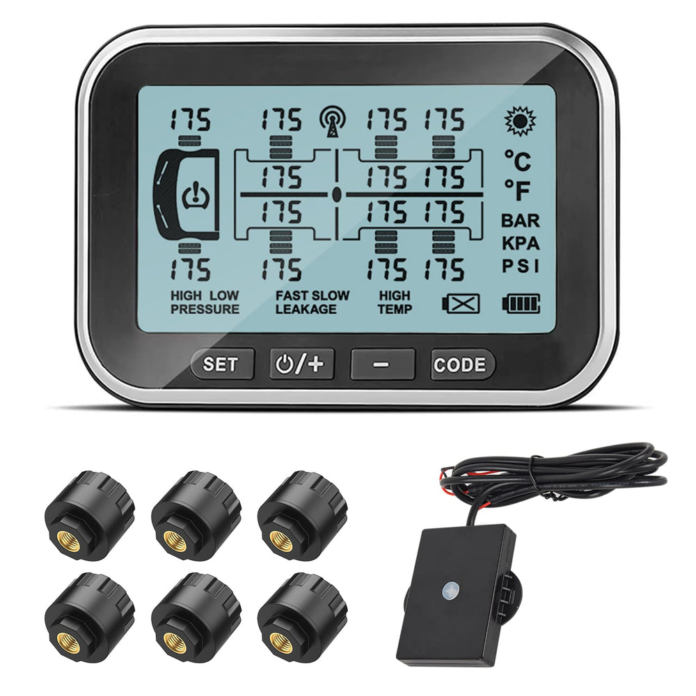 RV TPMS Trailer Tire Pressure Monitoring System with 4–14 Sensors Real-Time Pressure and Temperature Display Solar Monitor
