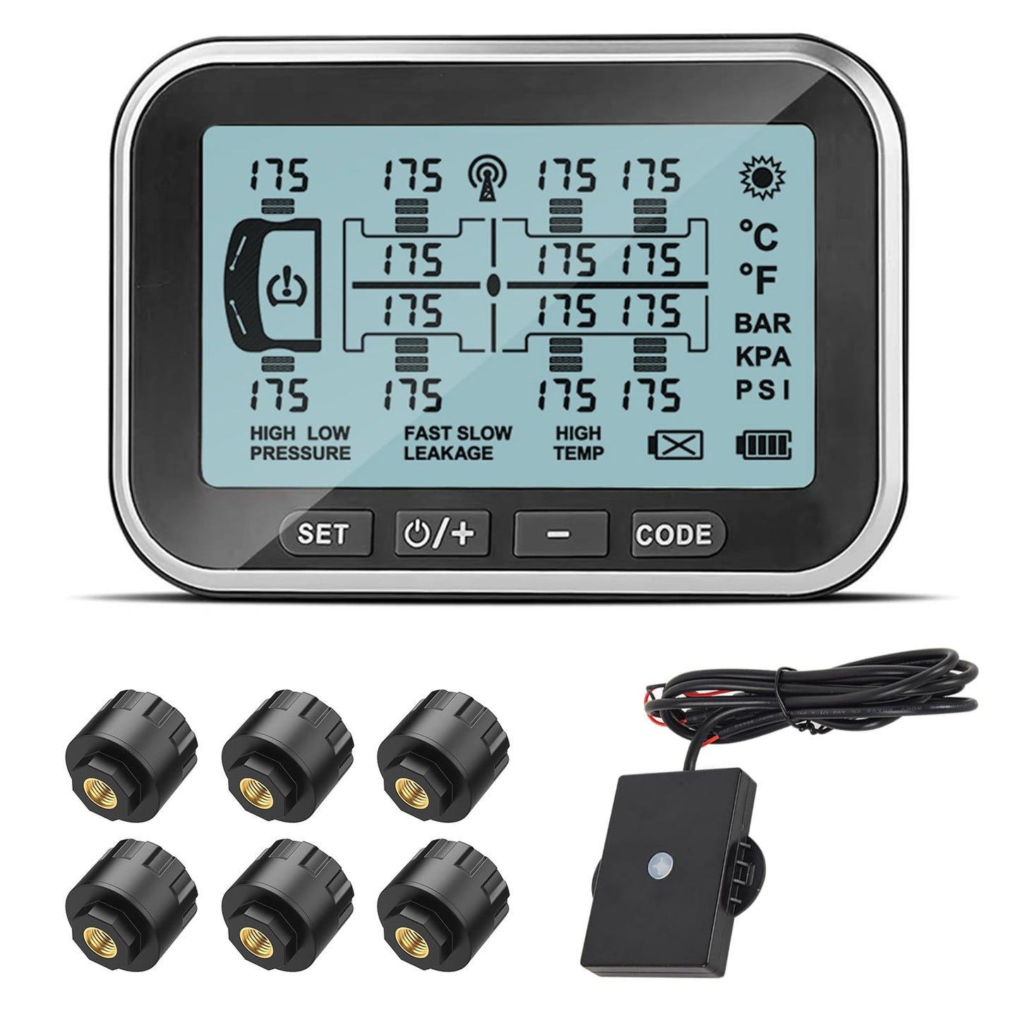 RV TPMS Trailer Tire Pressure Monitoring System with 4–14 Sensors Real-Time Pressure and Temperature Display Solar Monitor