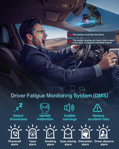 Neideso 360° View 4K 2160P Dash Cam Front and Rear, 4 Channel Dash Camera for Cars, AI Fatigue Driving Monitor, 5G WiFi GPS, 8 IR Lamps Night Vision, Free 64G Card Included, 24H Parking Mode, N700Pro