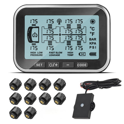 RV TPMS Trailer Tire Pressure Monitoring System with 4–14 Sensors Real-Time Pressure and Temperature Display Solar Monitor