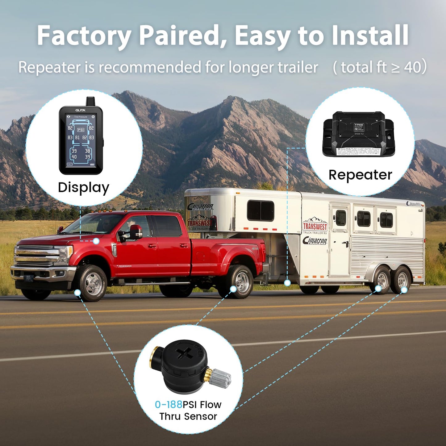 TPMS Tire Pressure Monitoring System with Color Touchscreen Display for Trailer and Vehicle Safety