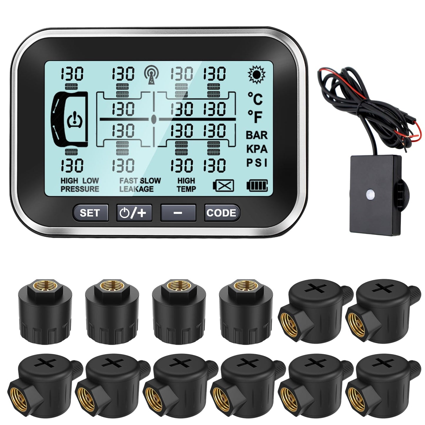 RV Trailer TPMS Tire Pressure Monitoring System with 4 Sensors and Real-Time Pressure & Temperature Alerts