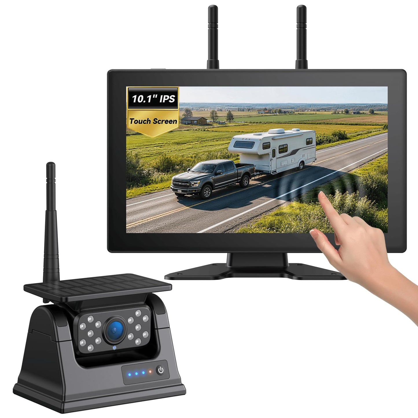10.1" Magnetic Solar Wireless Backup Camera System for Truck RV No-Drill Installation HD Monitor
