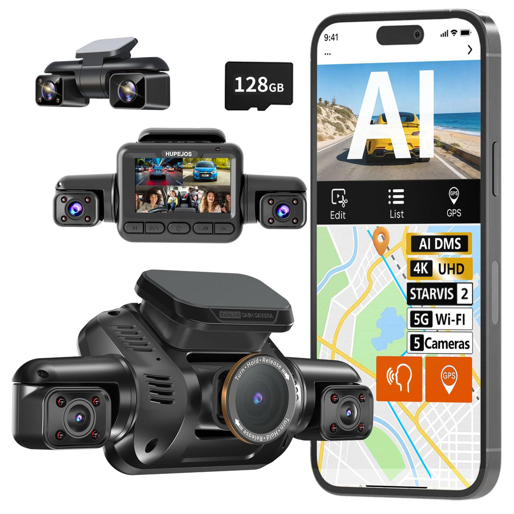 5-Channel AI Dash Cam with Driver Monitoring System STARVIS 2 360° View GPS WiFi Night Vision Parking Mode