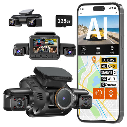 5-Channel AI Dash Cam with Driver Monitoring System STARVIS 2 360° View GPS WiFi Night Vision Parking Mode