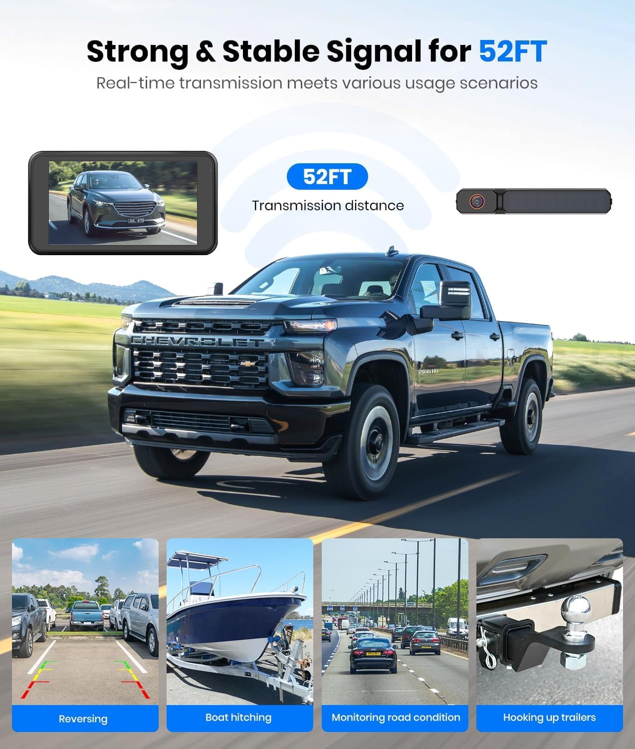 Solar Wireless Backup Camera with 5" 1080P Monitor