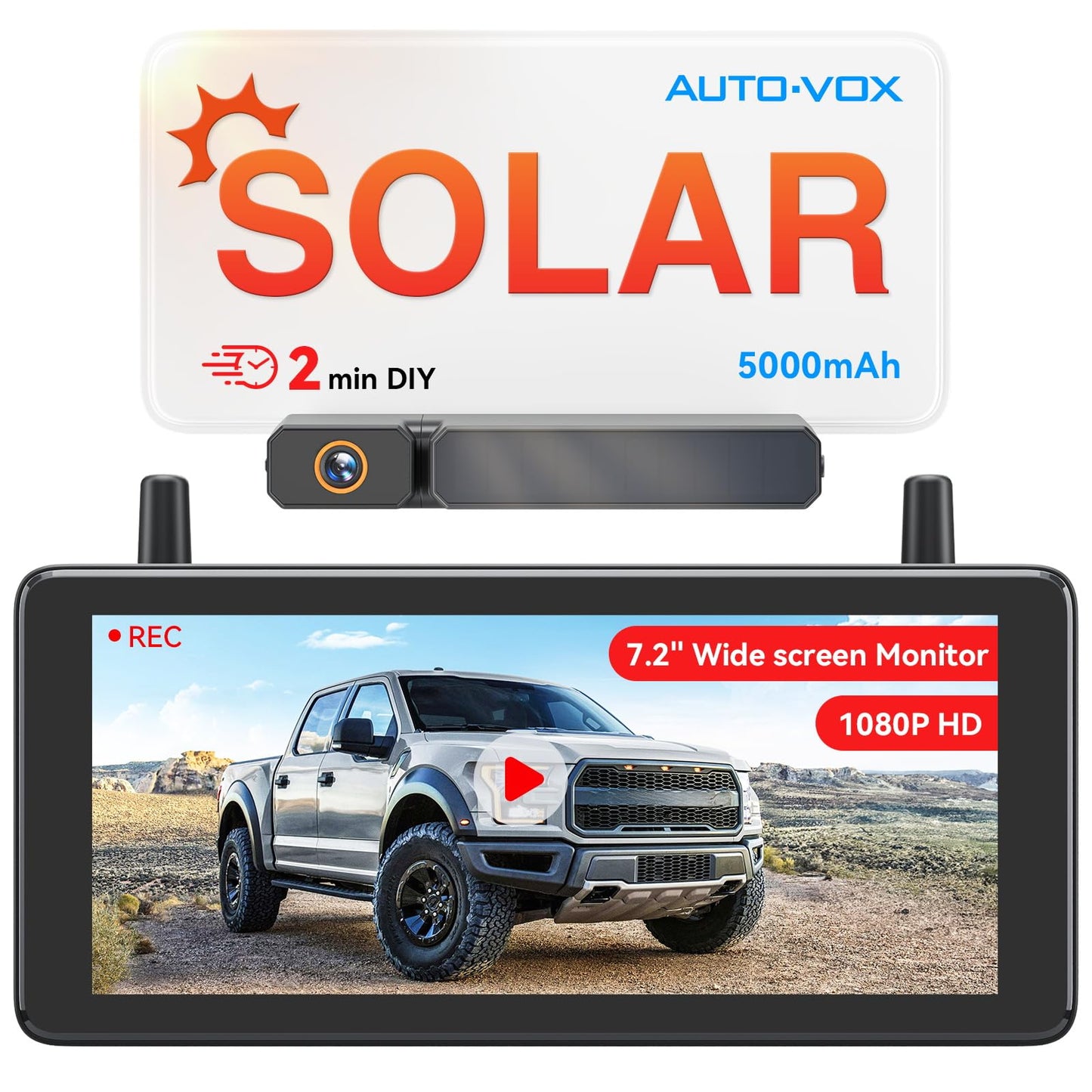 Solar Wireless Backup Camera with 5" 1080P Monitor