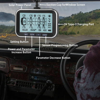 RV TPMS Trailer Tire Pressure Monitoring System with 4–14 Sensors Real-Time Pressure and Temperature Display Solar Monitor