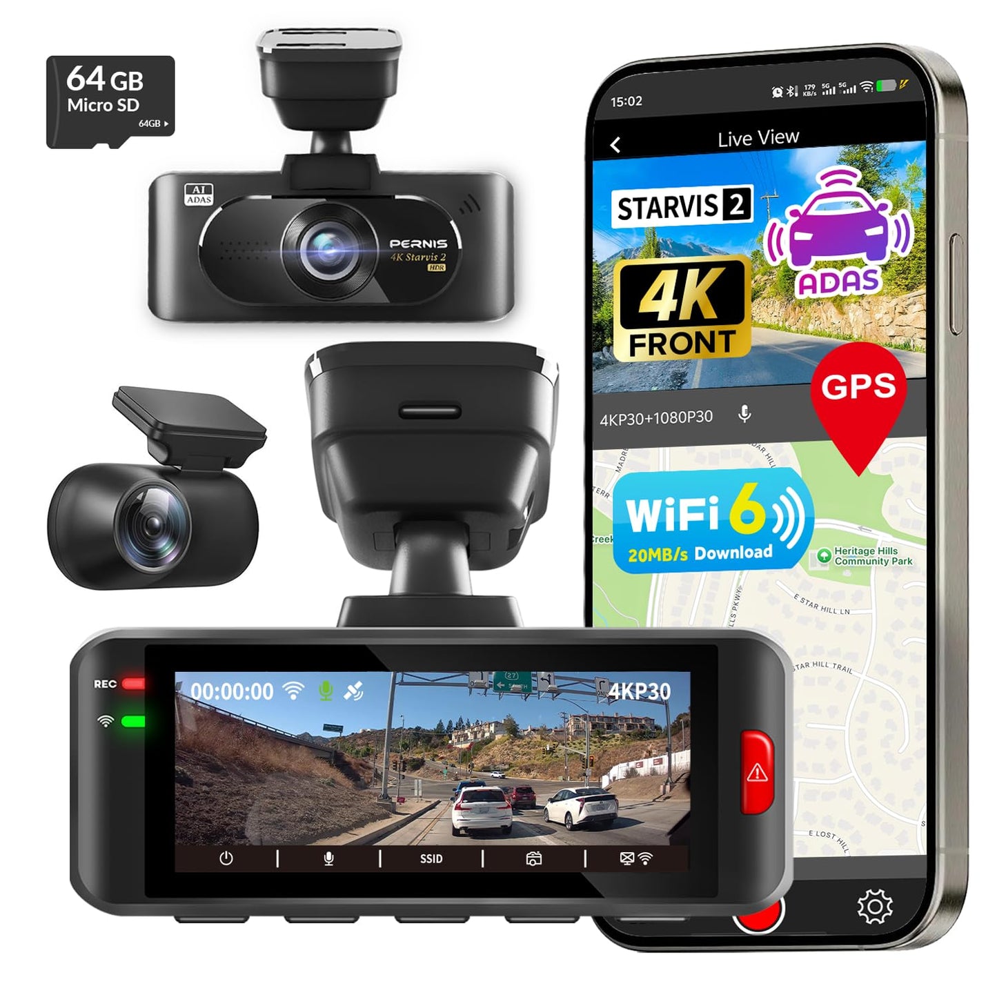 4K AI Dash Cam Front & Rear with STARVIS Sensor GPS WiFi Parking Mode Night Vision