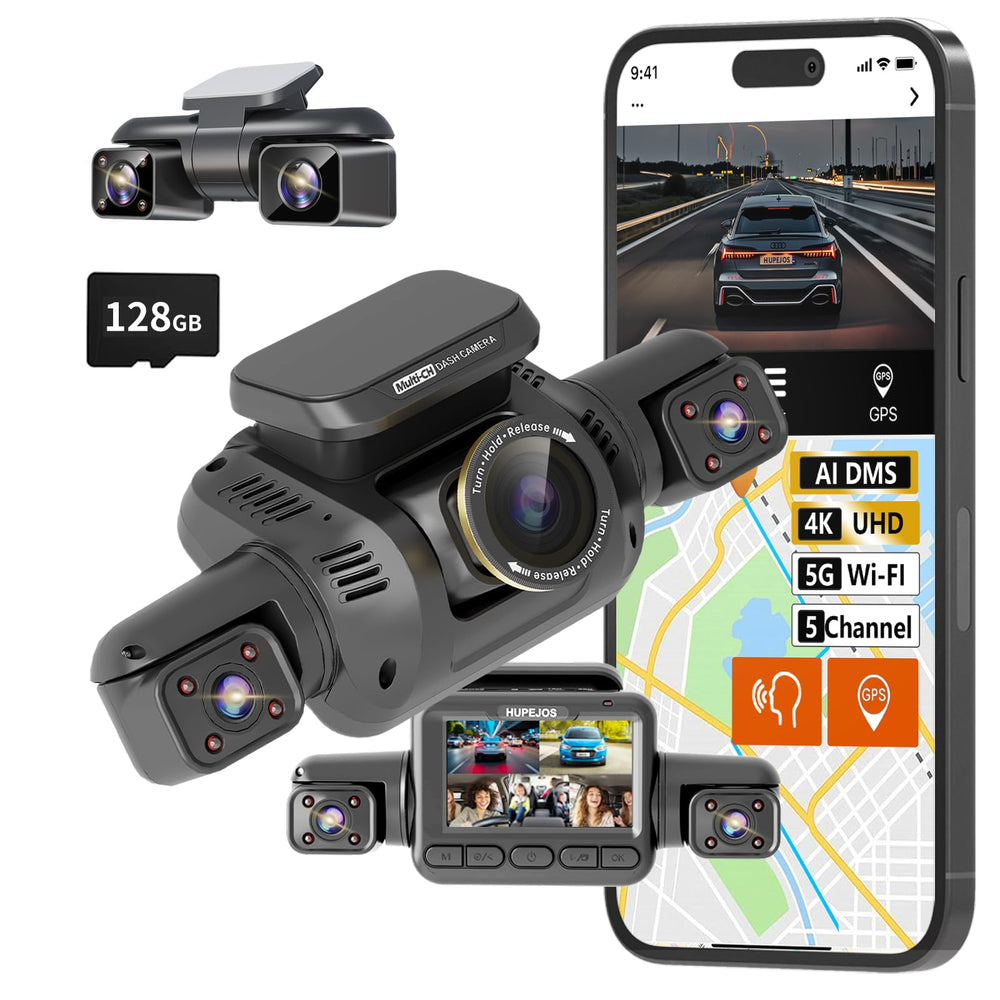 5-Channel 4K AI Dash Cam with 360° View Front Rear Driver Monitor GPS WiFi Night Vision Parking Mode