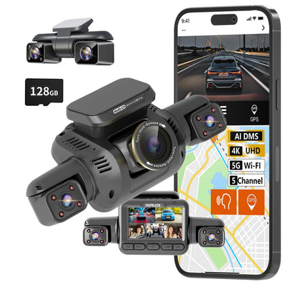 5-Channel 4K AI Dash Cam with 360° View Front Rear Driver Monitor GPS WiFi Night Vision Parking Mode