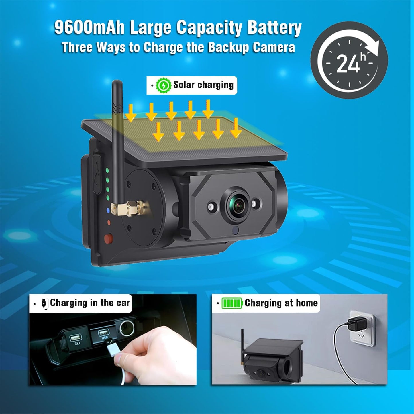 Magnetic Solar Wireless Backup Camera System with 7" Monitor 1080P HD DVR Loop Recording for RV Truck Trailer