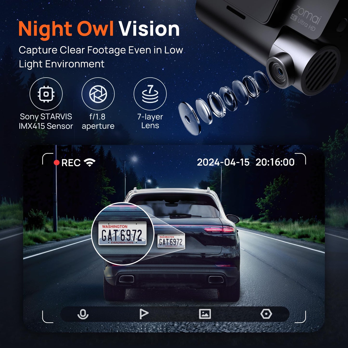 4K AI Dash Cam Front & Rear with Sony Sensor GPS ADAS Night Vision Parking Mode