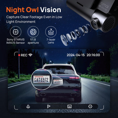 4K AI Dash Cam Front & Rear with Sony Sensor GPS ADAS Night Vision Parking Mode
