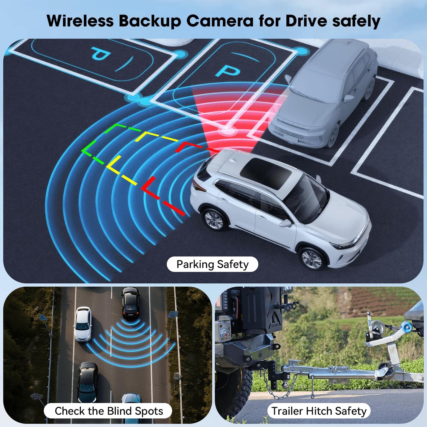 10.1" Magnetic Solar Wireless Backup Camera System for Truck RV No-Drill Installation HD Monitor