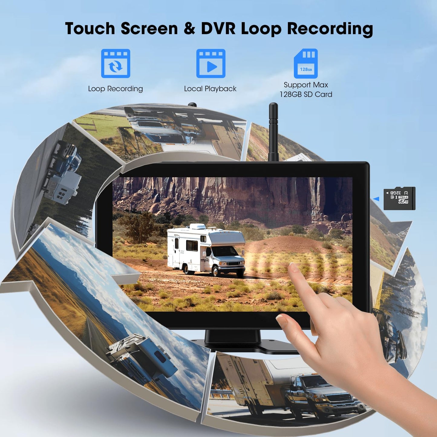 10.1" Magnetic Solar Wireless Backup Camera System for Truck RV No-Drill Installation HD Monitor