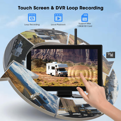 10.1" Magnetic Solar Wireless Backup Camera System for Truck RV No-Drill Installation HD Monitor