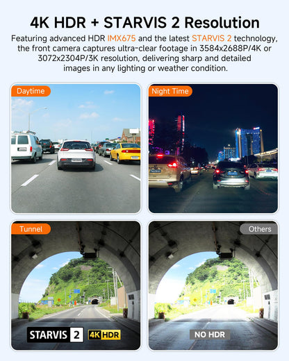 4K STARVIS 2 Dash Cam Front and Rear, 360° 4 Channel Dash Camera for Cars, Car Video Recorder with AI Driver Monitor System, Free 128GB Card, 5GHz WiFi GPS, WDR Night Vision HDR,24H Parking Mode(N900)