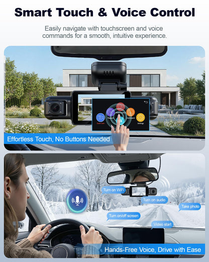 N300Pro 4K 4 Channel Dash Cam Front and Rear, STARVIS 2 Sensor, 3" Touch Screen, 5.8GHz WiFi GPS, 360° Car Dash Camera, AI Driver Monitor System, Free 64GB Card, WDR Night Vision HDR, 24H Parking Mode